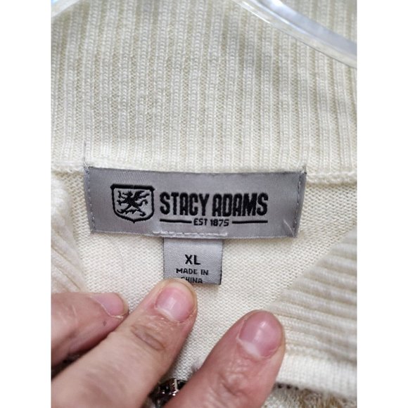 Stacy Adams Mens Sweater Size XL Cream Tan 1/4 Zip Pullover Knit Long Sleeve - Picture 3 of 10